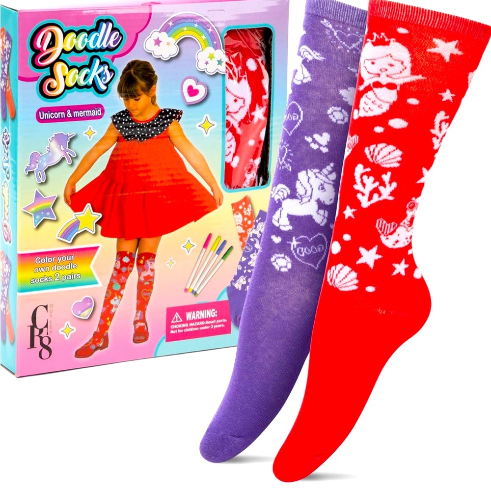 Doodle Socks- Unicorn and Mermaid. NIP. Comes with markers and two cardboards.